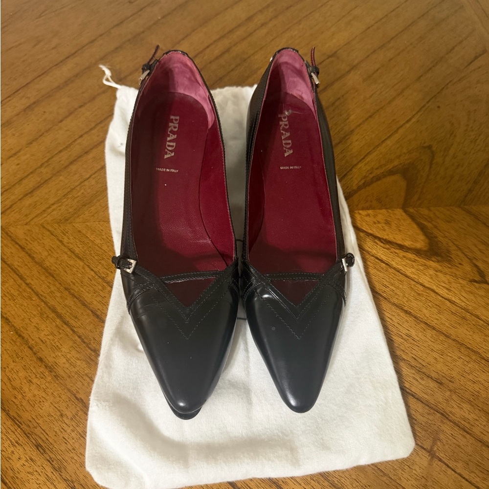 Prada Women's Black Leather Kitten Heels